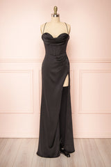 Black Prom Dresses, Corset Cowl Neck Maxi Dresses, Black Bridesmaid Dresses