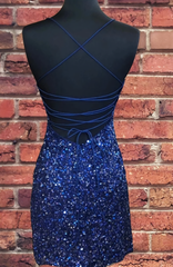 Sparkly Sequin Royal Blue Sheath Homecoming Dresses