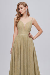 Summer Wedding Guest Dress, A-Line V-Neck Polyester With Train Sash Formal Party Dresses