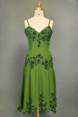 Green A line Prom Dresses Spaghetti Straps Evening Dresses Chiffon Formal Dresses