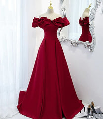 Burgundy Off Shoulder Long A Line Prom Dress Evening Dress