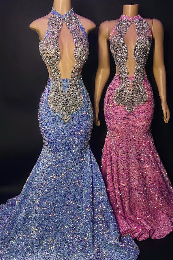 Chic Halter Sleeveless Mermaid Prom Dress With Beading