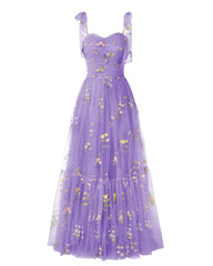 Elegant Embroidery Lavender Prom Dresses Sweetheart Spaghetti Straps A Line Party Dresses Long Simple Formal Dresses