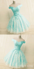 Green Off The Shoulder Appliques Short Homecoming Dresses