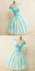 Green Off The Shoulder Appliques Short Homecoming Dresses