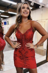 Glitter Sparkly Bodycon Zipper Back Spaghetti Straps Short Homecoming Dresses