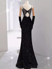 Meerjungfrau Langes Abschlussball Kleid Neuankömmling sexy schwarze Schlitzabendkleid