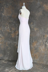 Pink A-line Chiffon Spaghetti Straps Sleeveless Ruffles Long Bridesmaid Dress