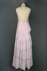 Pink Bridesmaid Dresses A Line Straps Tiered Chiffon Floor Length Long Prom Dresses