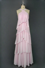 Pink Bridesmaid Dresses A Line Straps Tiered Chiffon Floor Length Long Prom Dresses