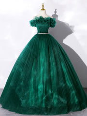 Green Off Shoulder Tulle Formal Dress, A-Line Long Prom Dress