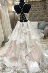 A-Line Lace Long Prom Dresses, V-Neck Formal Evening Dresses