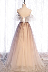 A-Line Long Spaghetti Strap Tulle Prom Dress, Ombre Evening Dress