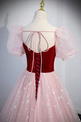 Pink Tulle Long Prom Dress, A-Line Formal Evening Dress