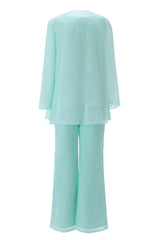 Aqua Three-Piece Chiffon Mother of the Bride Pant Suits