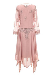 Dusty Pink Two-Piece V-Neck Appliques Mother of the Bride Dress