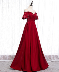 Simple Sweetheart Burgundy Satin Long Prom Dress, Burgundy Evening Dress