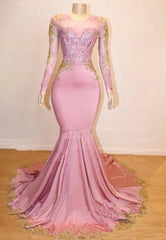 Mermaid Long Sleeves Blushing Pink Sweetheart African American Long 2024 Prom Dresses