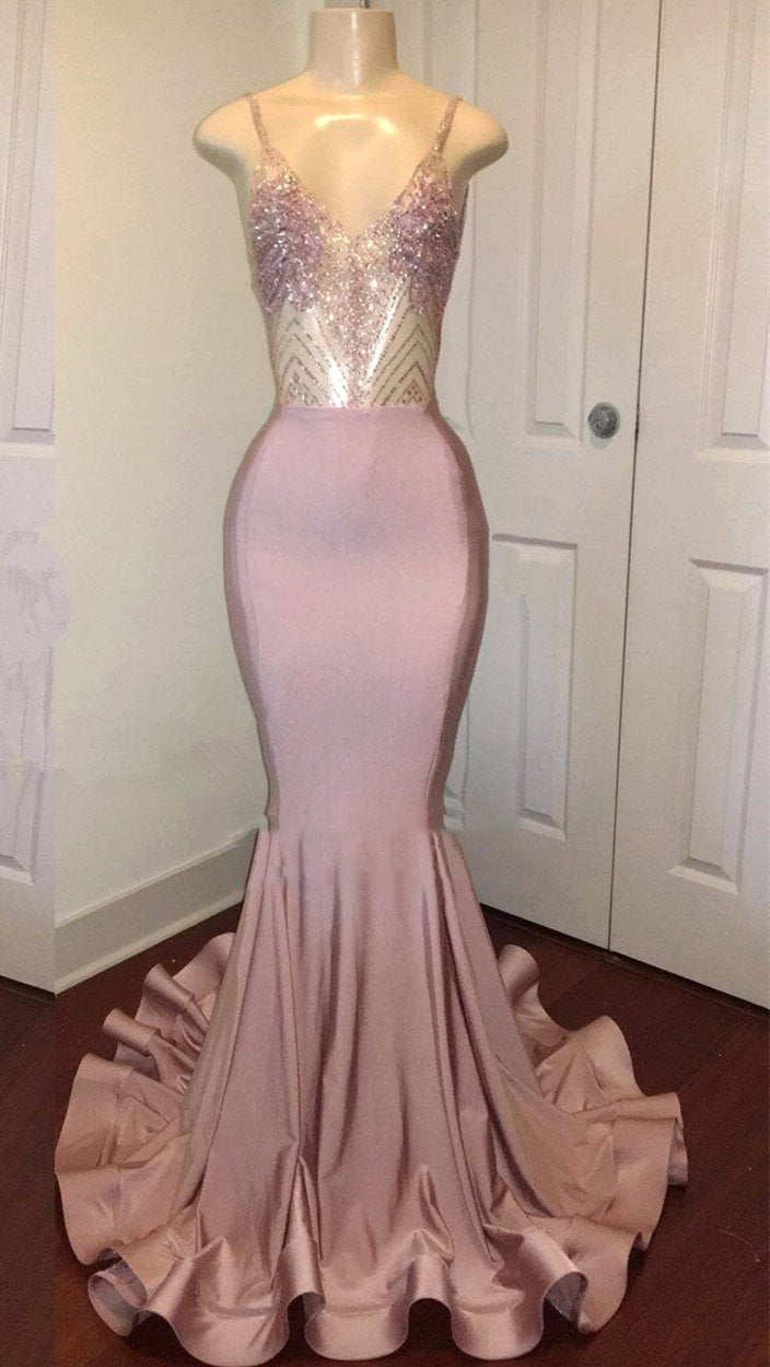 Sexy Mermaid Dusty Rose Sweetheart Shiny Backless Long Prom Dress 2024