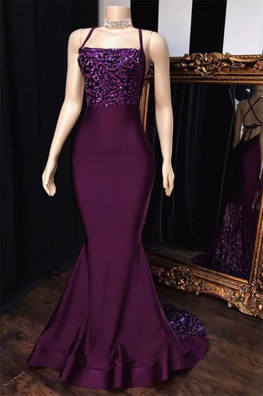 2024 Grape Mermaid Halter Satin Lace Prom Dresses