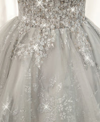 Gray Sweetheart Lace Tulle Short Prom Dress, Gray Cocktail Dress