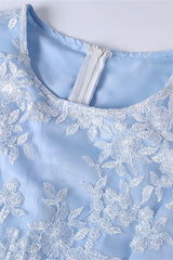 Light Blue Crew Neck Lace Half Sleeve Short Mother of the Bride Dress