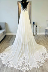 White Floral Lace Open Back Mermaid Long Wedding Dress