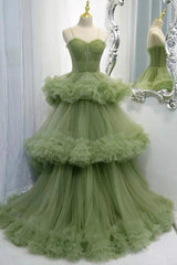 Prinzessin Spaghetti -Gurte grüne Tüll langen Kleid Ein Linie Stufe formelles Kleid