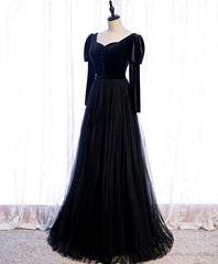 Black Tulle Long Prom Dress, Black Tulle Formal Dress