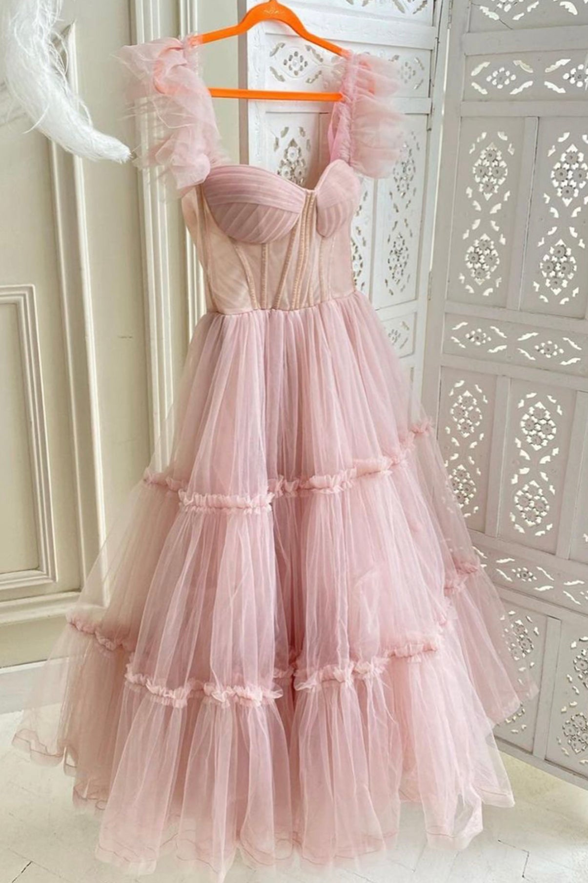 Pink Tulle Short Prom Dresses, A-Line Party Homecoming Dresses