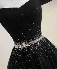 Black Tulle Sequin Long Prom Dress, Black Tulle Evening Dress