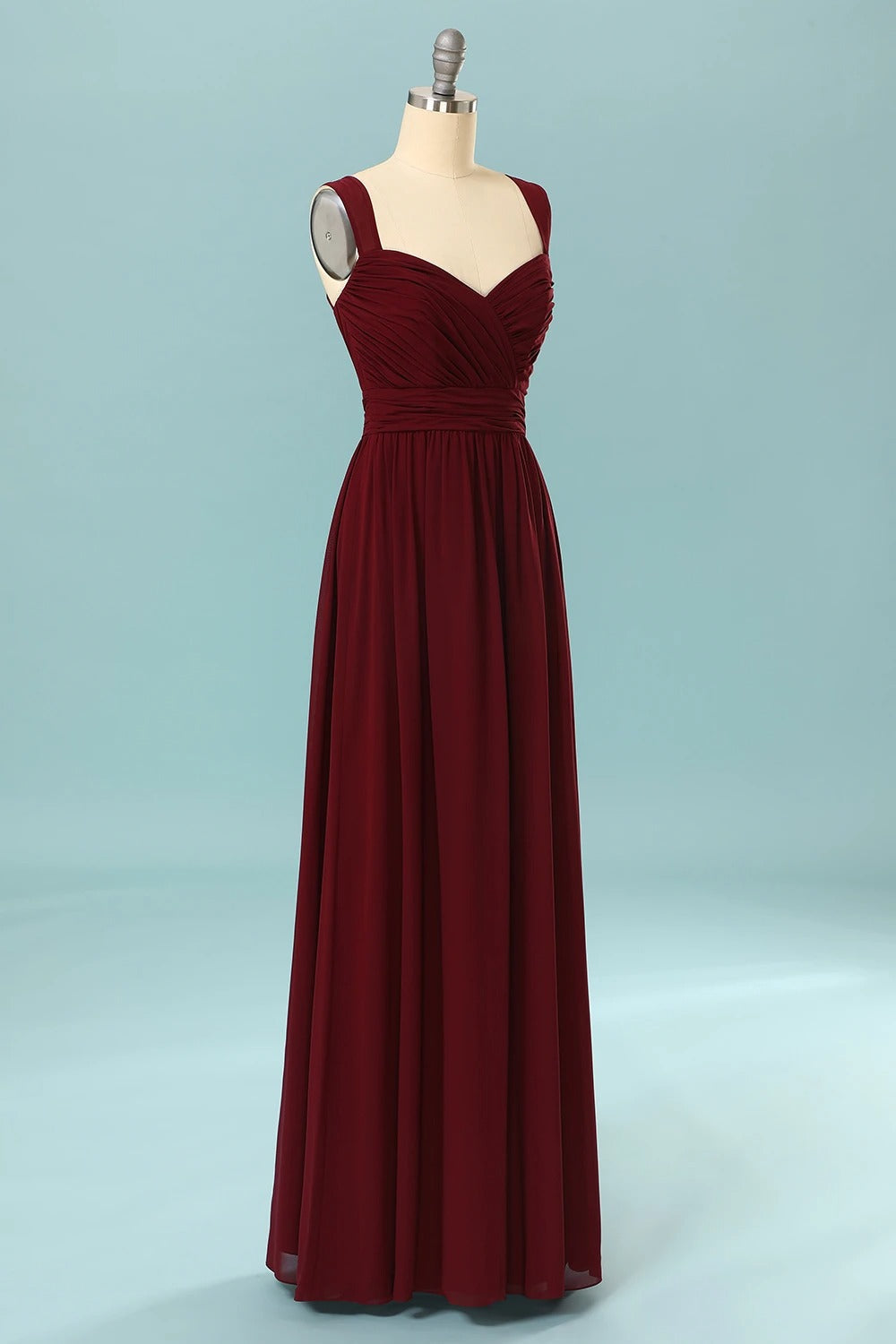 Elegant Pleated Burgundy Bridesmaid Dress with Keyhole