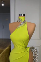 Unique Ginger yellow Triangle Neck Sexy high side-cut Long Evening Dress