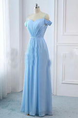 Hellem Himmel blau eine Linie von der Schulter natürliche Taille Riched Prom -Kleid, Schnürfeiernkleid