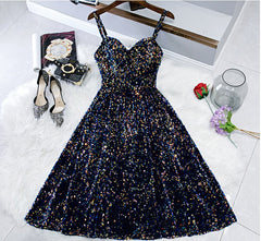 Glitter Spaghetti Straps Cute Short Prom Dresseses Tight Tea Length Homecoming Dresses