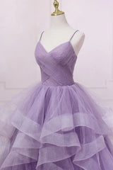 Princesa Lavender Spaghetti tiras de longa vestido de baile de baile de noite vestido de noite
