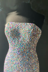 Silver Strappless Lace-Up Sequins Long Prom Vestido con Sendero