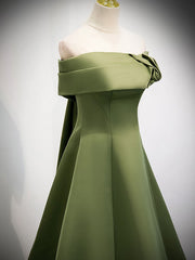 A-Line Satin Green Long Prom Dress, Green Formal Dress