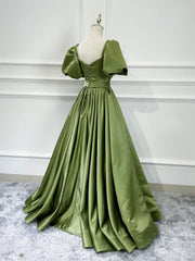 A line Satin Long Green Prom Dresses, Green Formal Evening Graduation Dresses