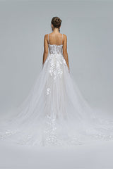 A-Line Spaghetti Straps Tulle Decal Long Wedding Dresses