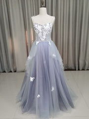 A line Tulle Lace Long Formal Dress, Lace Tulle Prom Dress