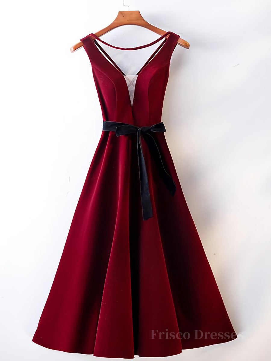 A Line V Neck Short Burgundy Prom Dresses, Wine Red Short Formal Graduation Homecoming Dresses