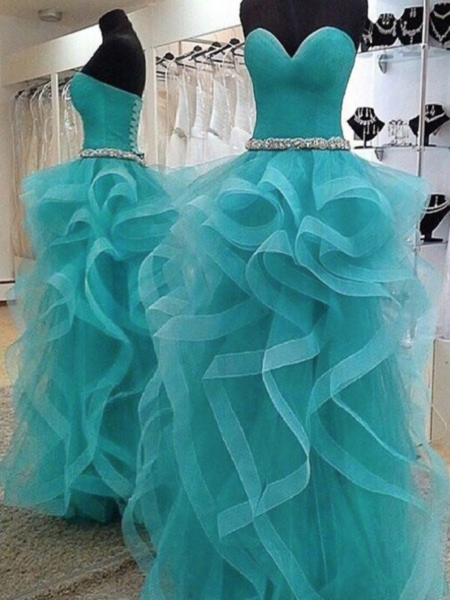 Ball-Gown Sweetheart Cascading Ruffles Floor-Length Tulle Dress