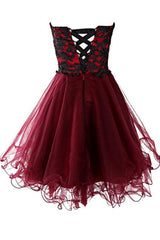 Lovely Cute Appliques Burgundy Sweetheart Organza Lace Up Short Homecoming Dress