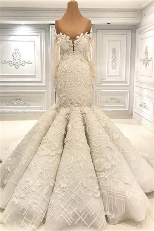 Beautiful Ivory Mermaid Sweetheart Lace Bridal Gowns for Wedding