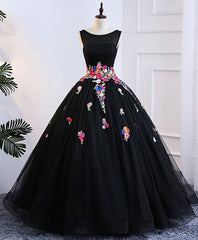 Black Tulle Long Prom Gown Black Evening Dress