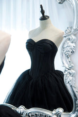 Black Strapless Tulle Long A-Line Prom Dress, Black Formal Evening Gown