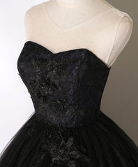 Black Sweetheart Neck Tulle Long Prom Dress Black Evening Dress