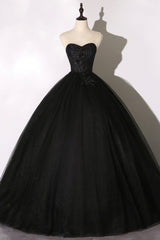 Black Tulle Lace Long Prom Dress, Black Scoop Neckline Evening Party Dress