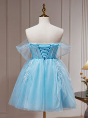 Blue A-Line Short Prom Dress, Cute Blue Homecoming Dresses